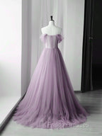 Elegant Tulle Long Party Dress with Flowers, A-line Tulle Evening Dress Formal Prom Dress