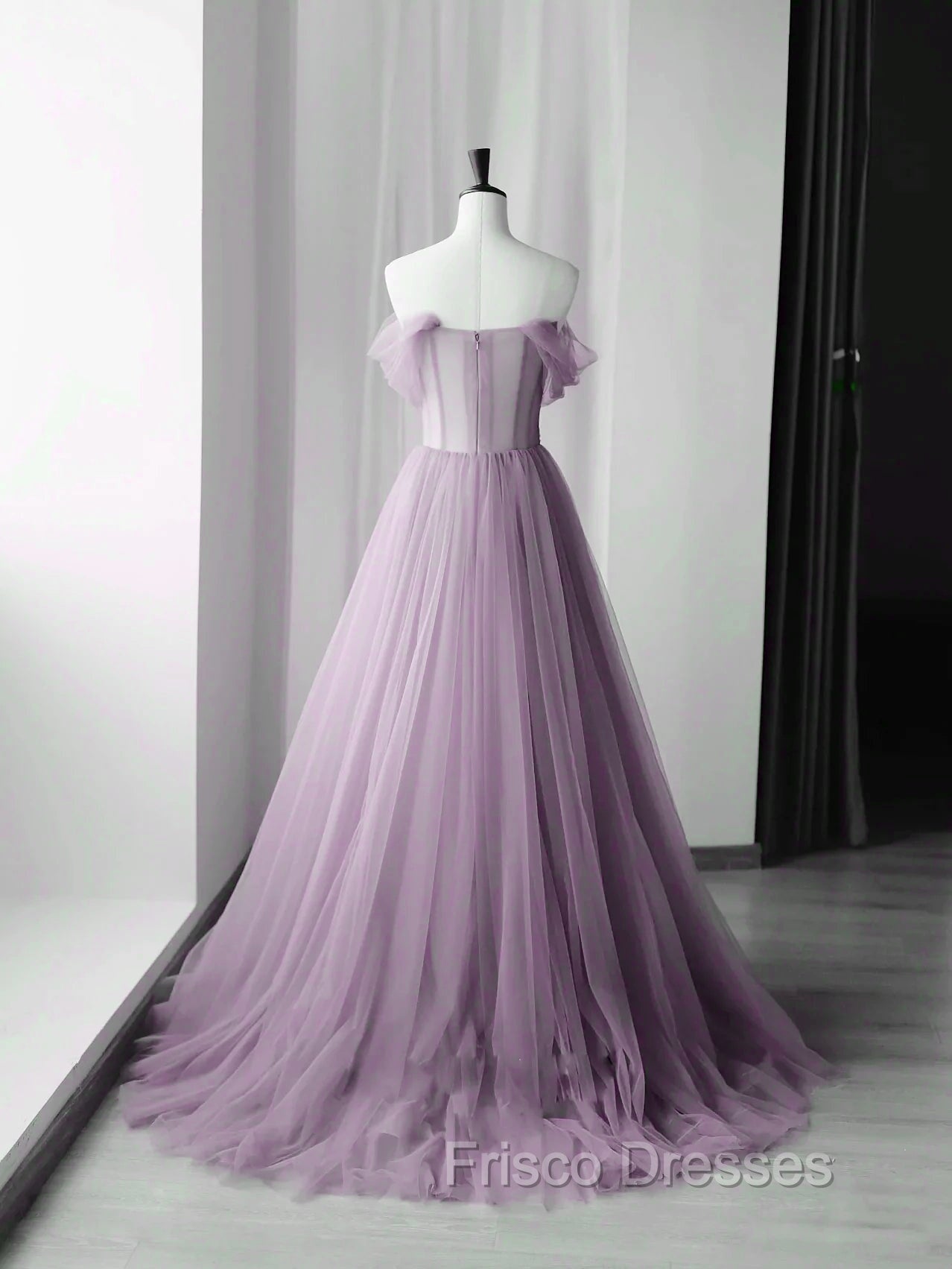 Elegant Tulle Long Party Dress with Flowers, A-line Tulle Evening Dress Formal Prom Dress