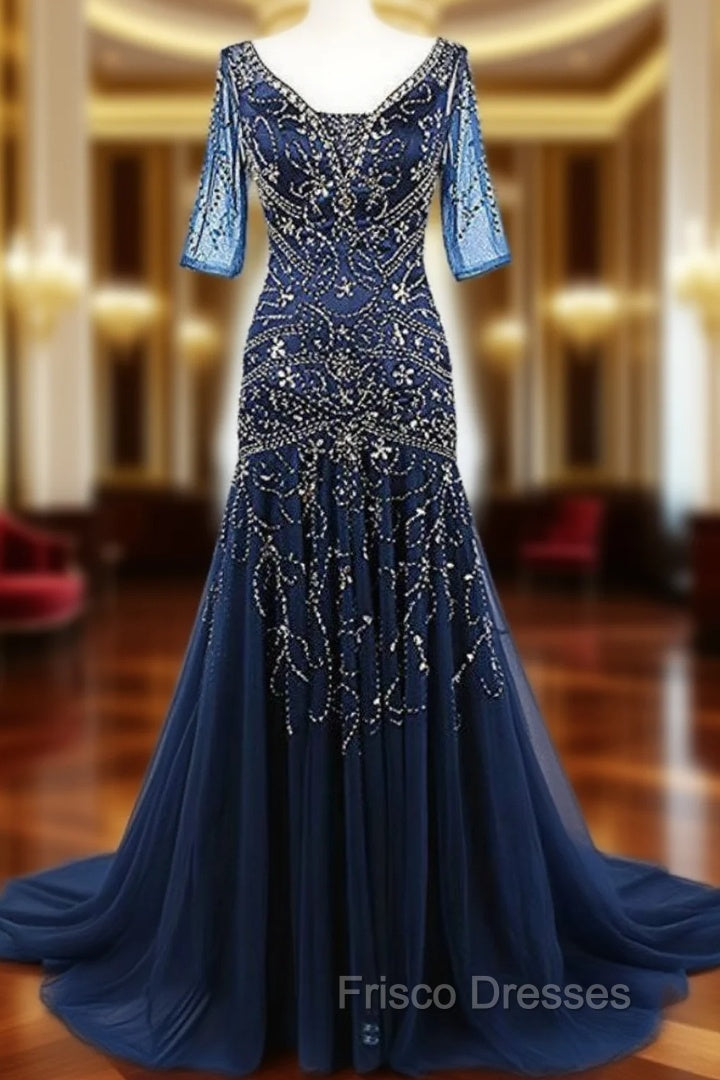 Elegant V-neck Beadings 1/2 Sleeves Mother Of The Bride Dress Main image