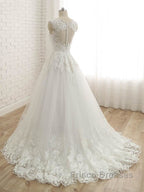 Elegant V-Neck Lace Ball Gown Wedding Dress