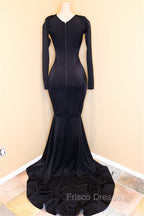 Elegant V-Neck Long Sleevess Appliques Sequins Mermaid Zipper Formal Prom Dress