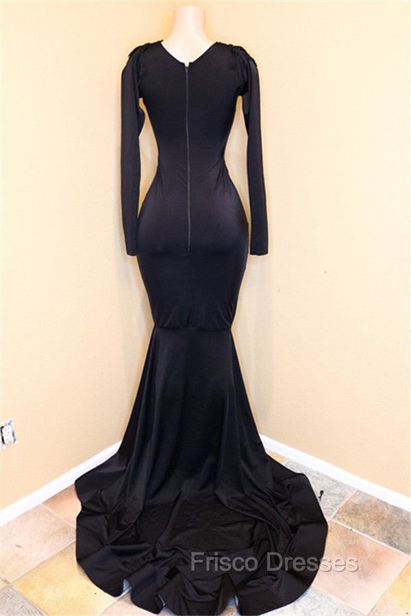 Elegant V-Neck Long Sleevess Appliques Sequins Mermaid Zipper Formal Prom Dress