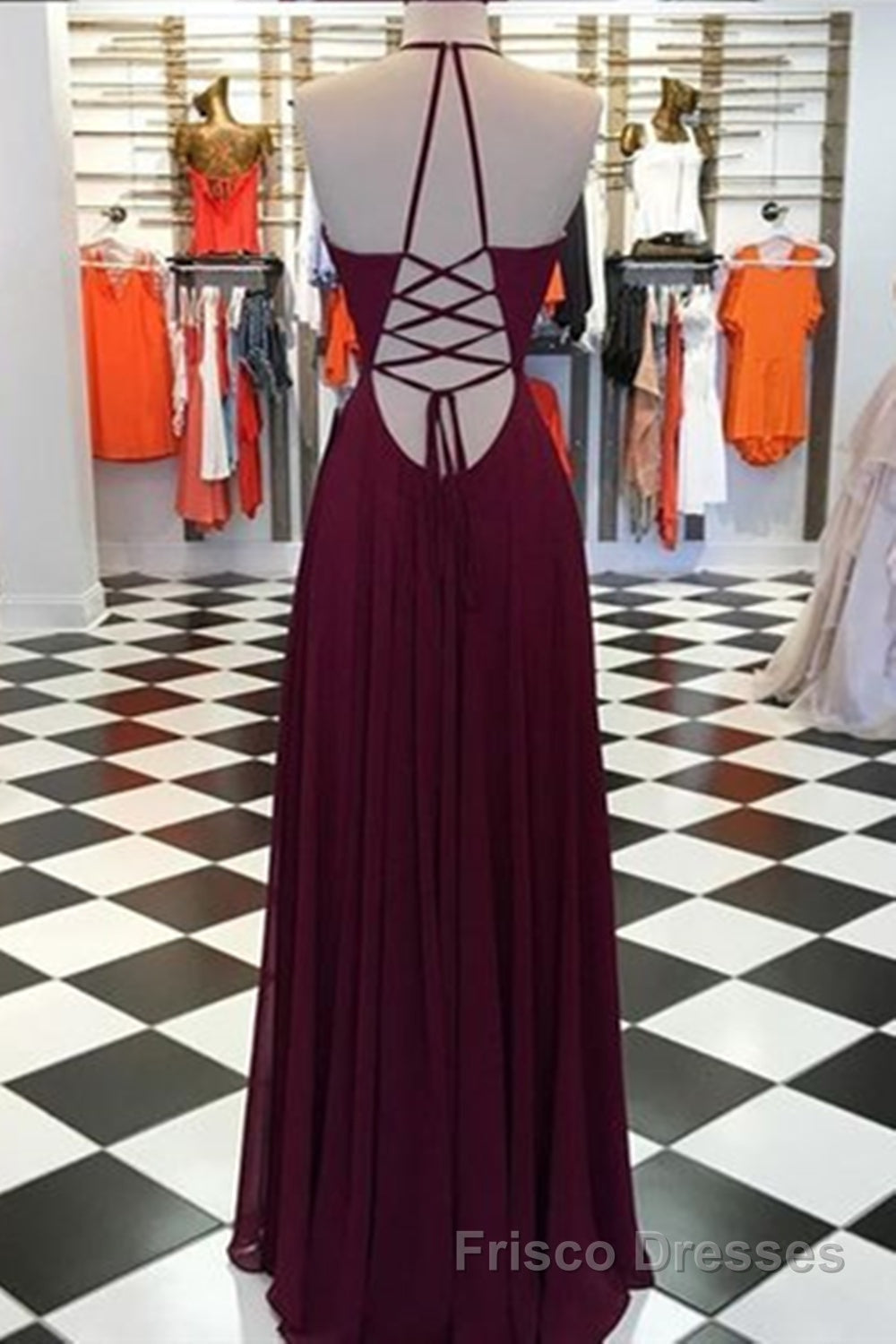 Elegant V Neck Open Back Burgundy Formal Prom Dresses, Open Back Burgundy Formal Dresses, Long Burgundy Evening Dresses