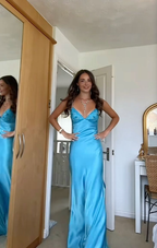 Elegant V-Neck Spaghetti Memriad Long Prom Dress