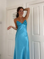 Elegant V-Neck Spaghetti Memriad Long Prom Dress