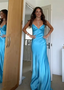 Elegant V-Neck Spaghetti Memriad Long Prom Dress