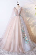 Elegant V-Neckline Champagne Tulle V-Neckline Formal Prom Dress, Party Dress