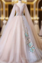 Elegant V-Neckline Champagne Tulle V-Neckline Formal Prom Dress, Party Dress