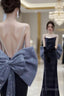 Elegant Velvet Spaghetti Straps Backless Sheath Long Formal Prom Dress Formal Dress With Bowknot,