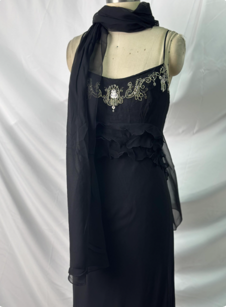 Elegant Vintage Black Mermaid Thin Strap Embroidered Chiffon Long Prom Dress Evening Dress Secondary image