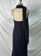 Elegant Vintage Black Mermaid Thin Strap Embroidered Chiffon Long Prom Dress Evening Dress