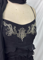 Elegant Vintage Black Mermaid Thin Strap Embroidered Chiffon Long Prom Dress Evening Dress