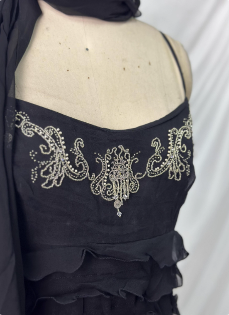 Elegant Vintage Black Mermaid Thin Strap Embroidered Chiffon Long Prom Dress Evening Dress