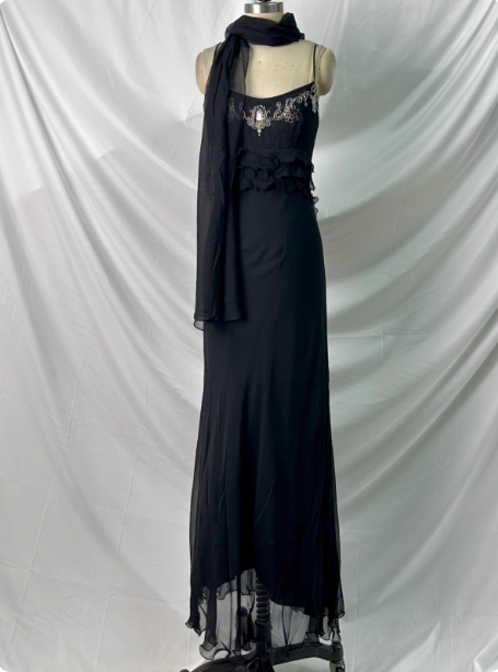 Elegant Vintage Black Mermaid Thin Strap Embroidered Chiffon Long Prom Dress Evening Dress Main image