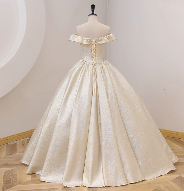 Elegant Vintage One-Shoulder Ruffle Shiny Satin Ball Gown Evening Dress Sweet 16 Dress