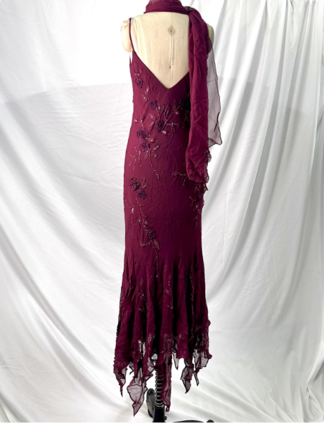 Elegant Vintage Burgundy Beaded Embroidery Thin Strap Mermaid Chiffon Long Prom Dress Evening Dress