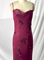 Elegant Vintage Burgundy Beaded Embroidery Thin Strap Mermaid Chiffon Long Prom Dress Evening Dress