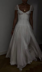 Elegant White A-Line Bride Gowns Enchanted Chiffon Luxury Wedding Dress