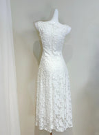 Elegant White A-Line Round Neck Lace Pattern Prom Dress Evening Dress Bridesmaid Dress