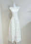 Elegant White A-Line Round Neck Lace Pattern Prom Dress Evening Dress Bridesmaid Dress