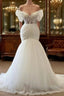 Elegant White Long Mermaid Off the Shoulder Tulle Lace Wedding Dress