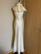 Elegant White Mermaid Halter Neck Satin Long Prom Dress Evening Dress