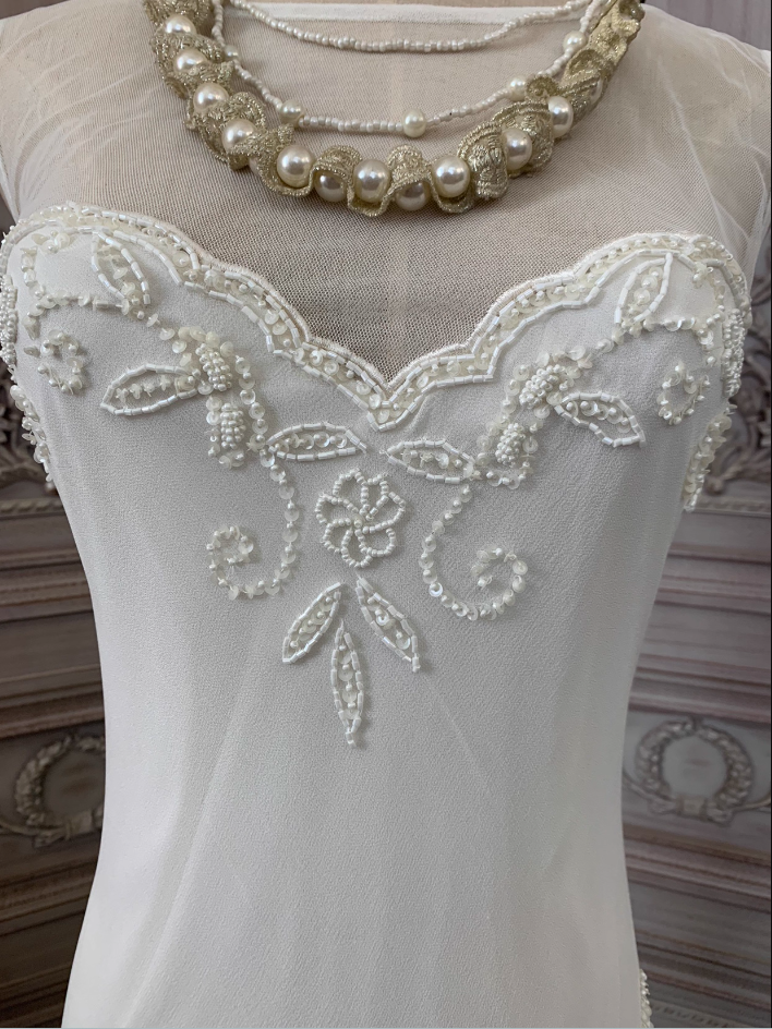 Elegant White Mermaid Sleeveless Beaded Chiffon Long Prom Dress Evening Dress