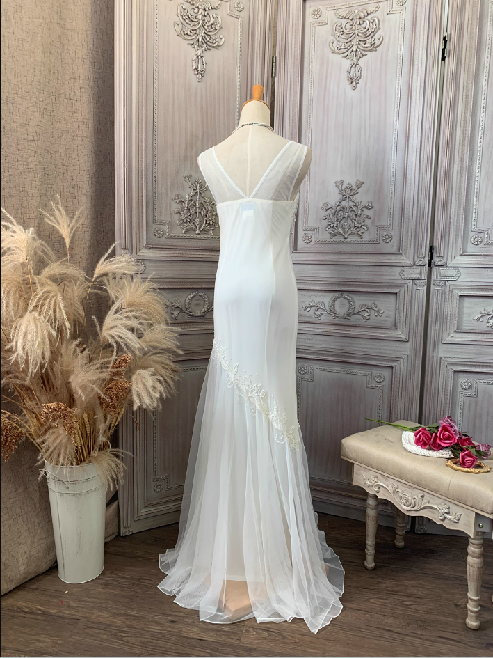 Elegant White Mermaid Sleeveless Beaded Chiffon Long Prom Dress Evening Dress