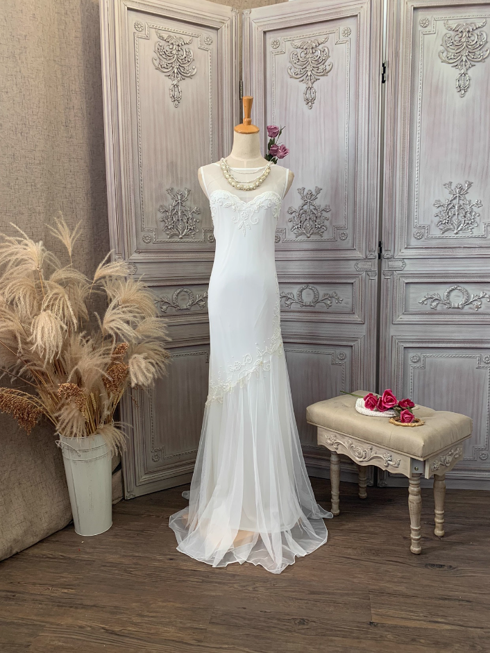 Elegant White Mermaid Sleeveless Beaded Chiffon Long Prom Dress Evening Dress Main image