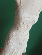 Elegant White Mermaid Spaghetti Strap U-Neck 3D Foral Embroidery Chiffon Prom Dress Evening Dress