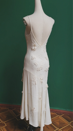 Elegant White Mermaid Spaghetti Strap U-Neck 3D Foral Embroidery Chiffon Prom Dress Evening Dress