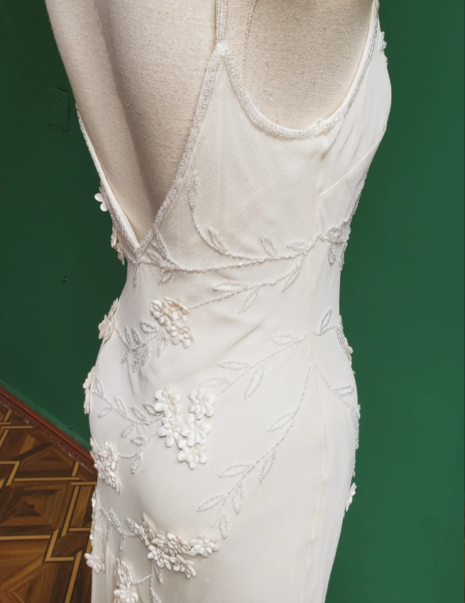 Elegant White Mermaid Spaghetti Strap U-Neck 3D Foral Embroidery Chiffon Prom Dress Evening Dress