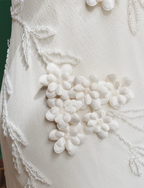 Elegant White Mermaid Spaghetti Strap U-Neck 3D Foral Embroidery Chiffon Prom Dress Evening Dress