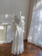 Elegant White Mermaid Strapless Off-The-Shoulder Lace Long Prom Dress Evening Dress