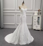 Elegant White Mermaid Sweetheart Neck Lace Train Wedding Dress