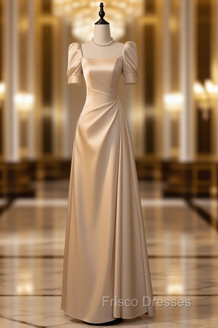 Elegant White Satin A-line Wedding Party Dress Long Formal Prom Dress Evening Gown