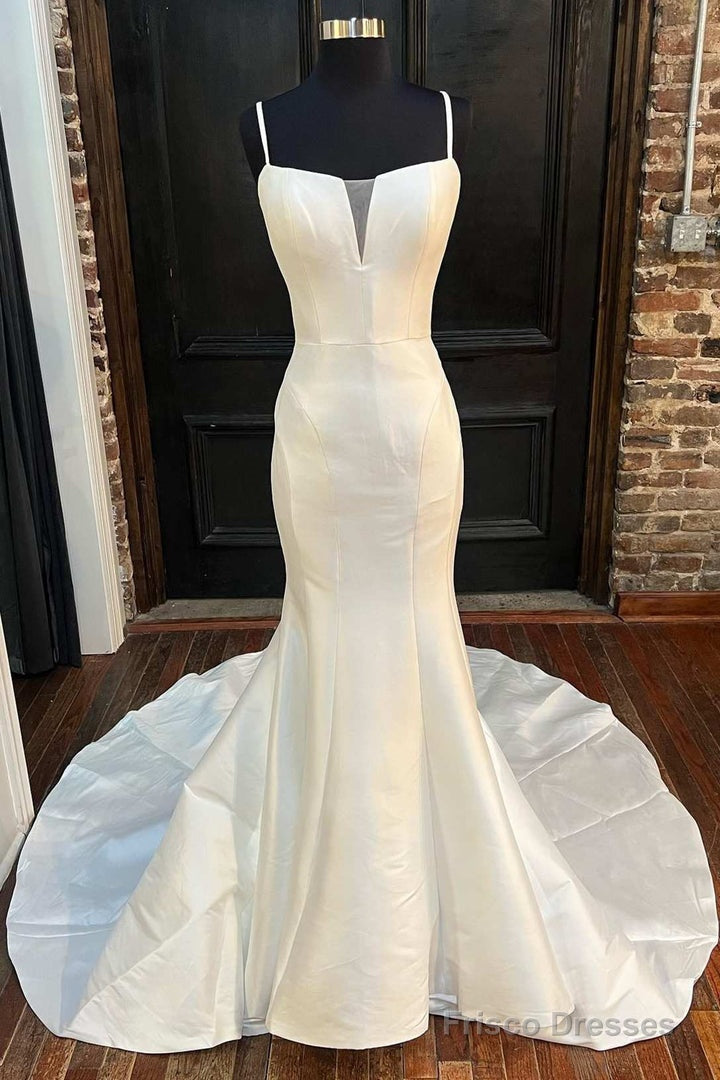 Elegant White Split Neck Trumpet Long Wedding Dress Sexy