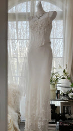 Elegant White Strap Herringbone Beaded Chiffon Evening Gown Prom Dress