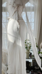 Elegant White Strap Herringbone Beaded Chiffon Evening Gown Prom Dress
