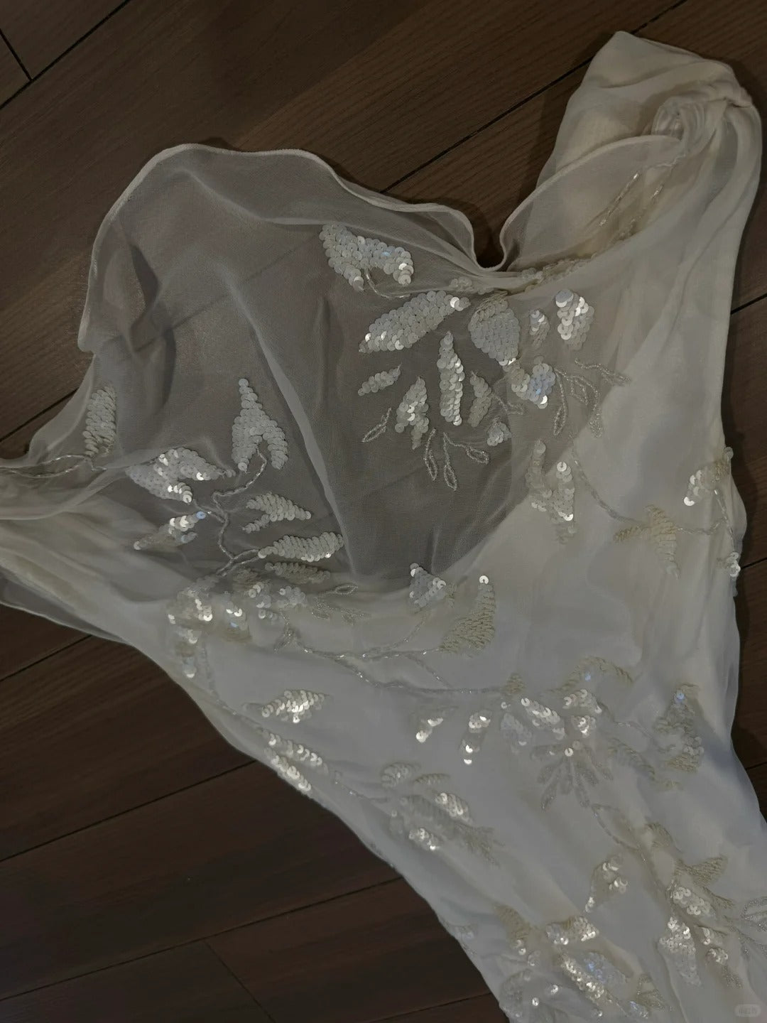 Elegant White Swing Neck Sequin Chiffon Long Prom Dress