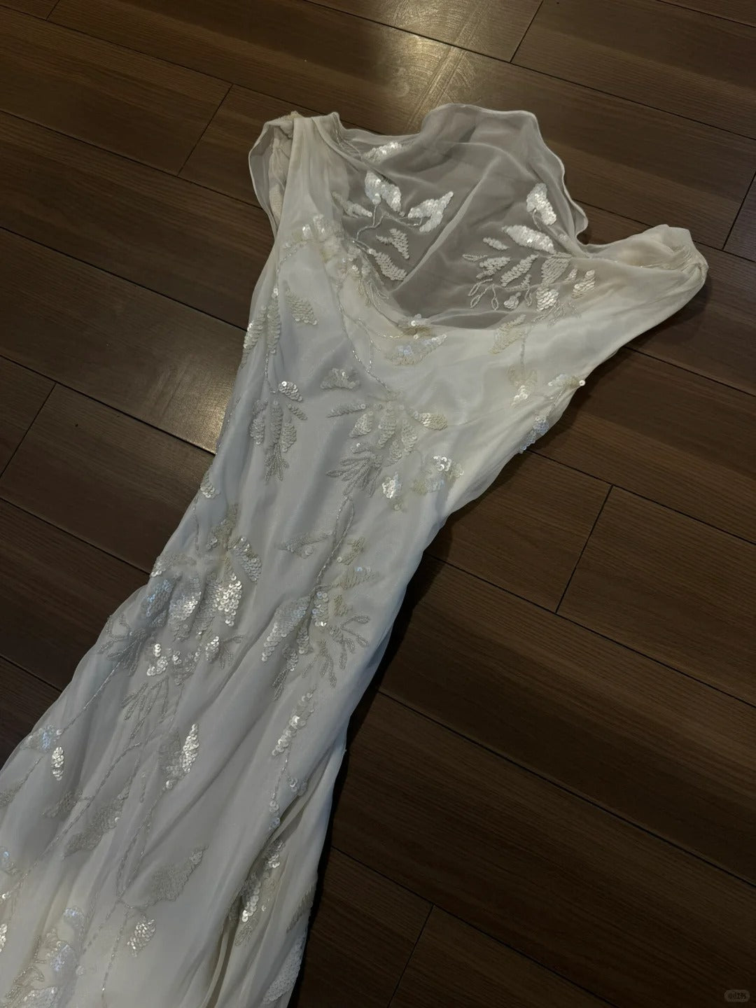Elegant White Swing Neck Sequin Chiffon Long Prom Dress Main image