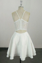 Elegant White V Neck Knee Length Short Prom Dress Homecoming Dress