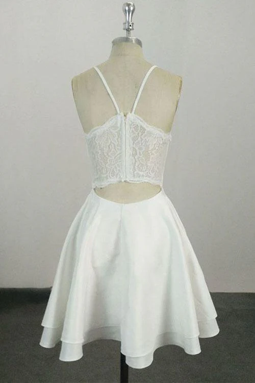 Elegant White V Neck Knee Length Short Prom Dress Homecoming Dress