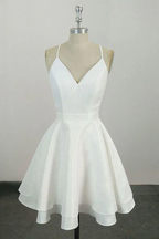 Elegant White V Neck Knee Length Short Prom Dress Homecoming Dress