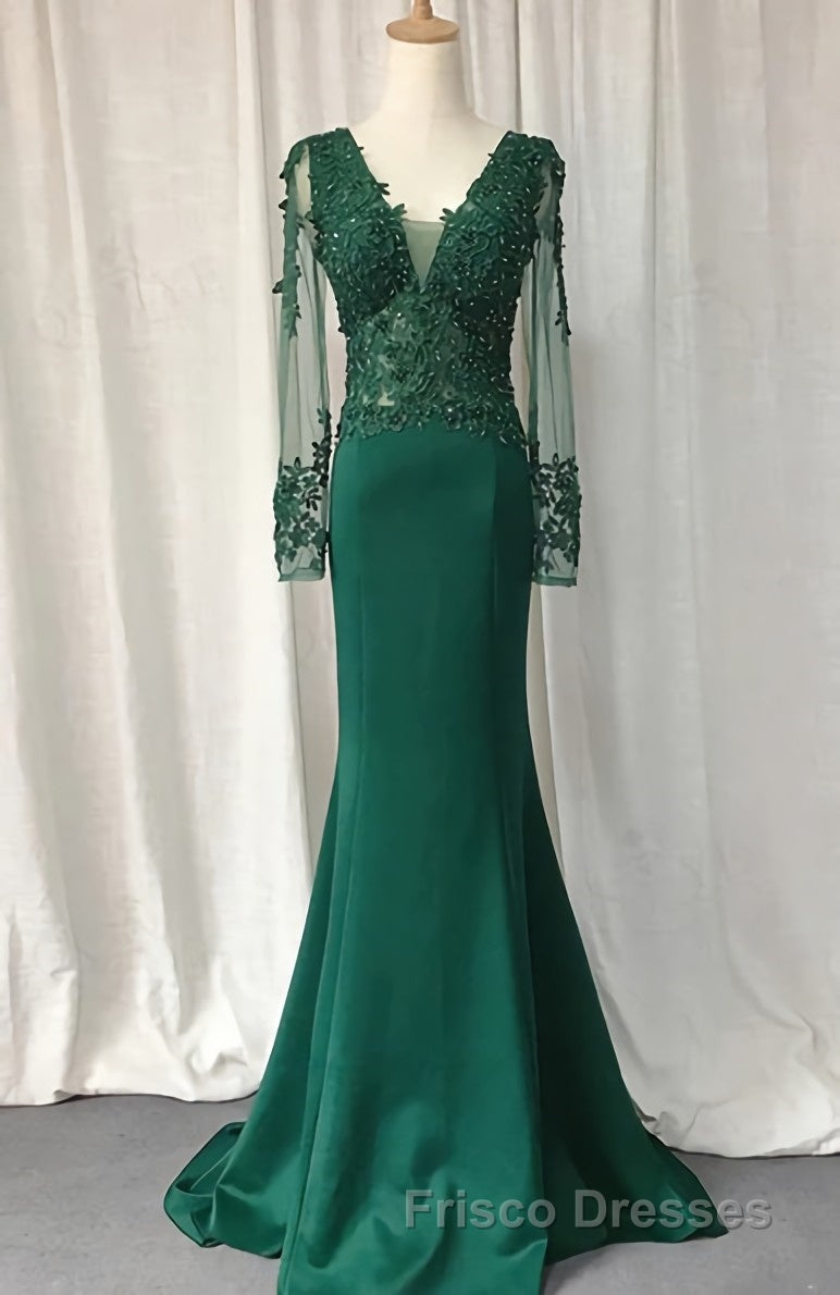 V-Neck Lace Top Mermaid Long Formal Prom Dress