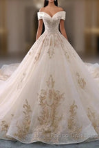 Embroidered Off-The-Shoulder Wedding Dress