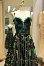 Embroidery Green Floral Long Formal Prom Evening Dress