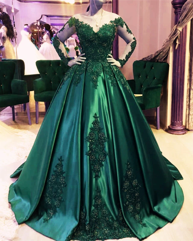 Emerald Green Long Sleeve Quinceanera Dresses Ball Gown Plus Size 15 Junior Prom Dress Main image
