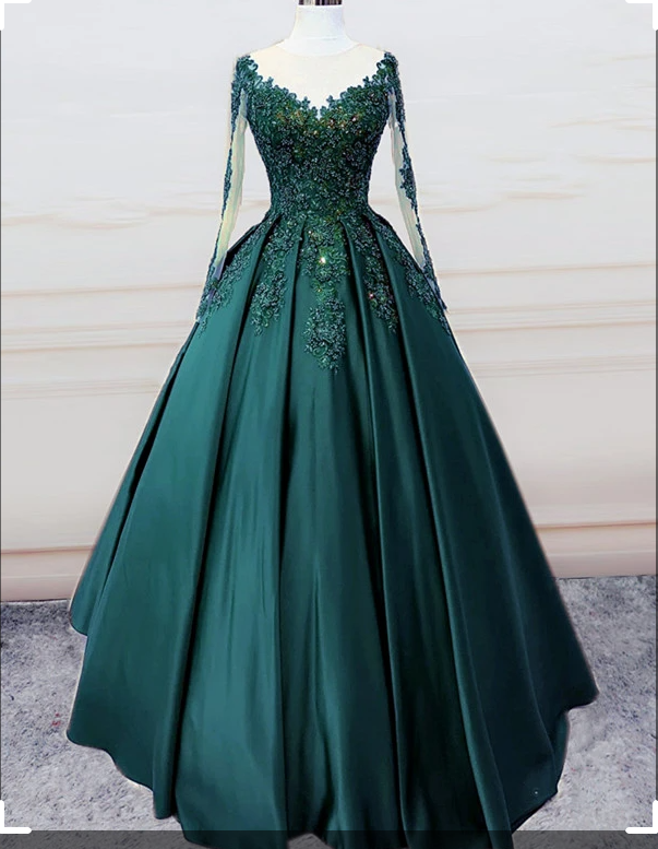 Emerald Green Long Sleeve Quinceanera Dresses Ball Gown Plus Size 15 Junior Prom Dress