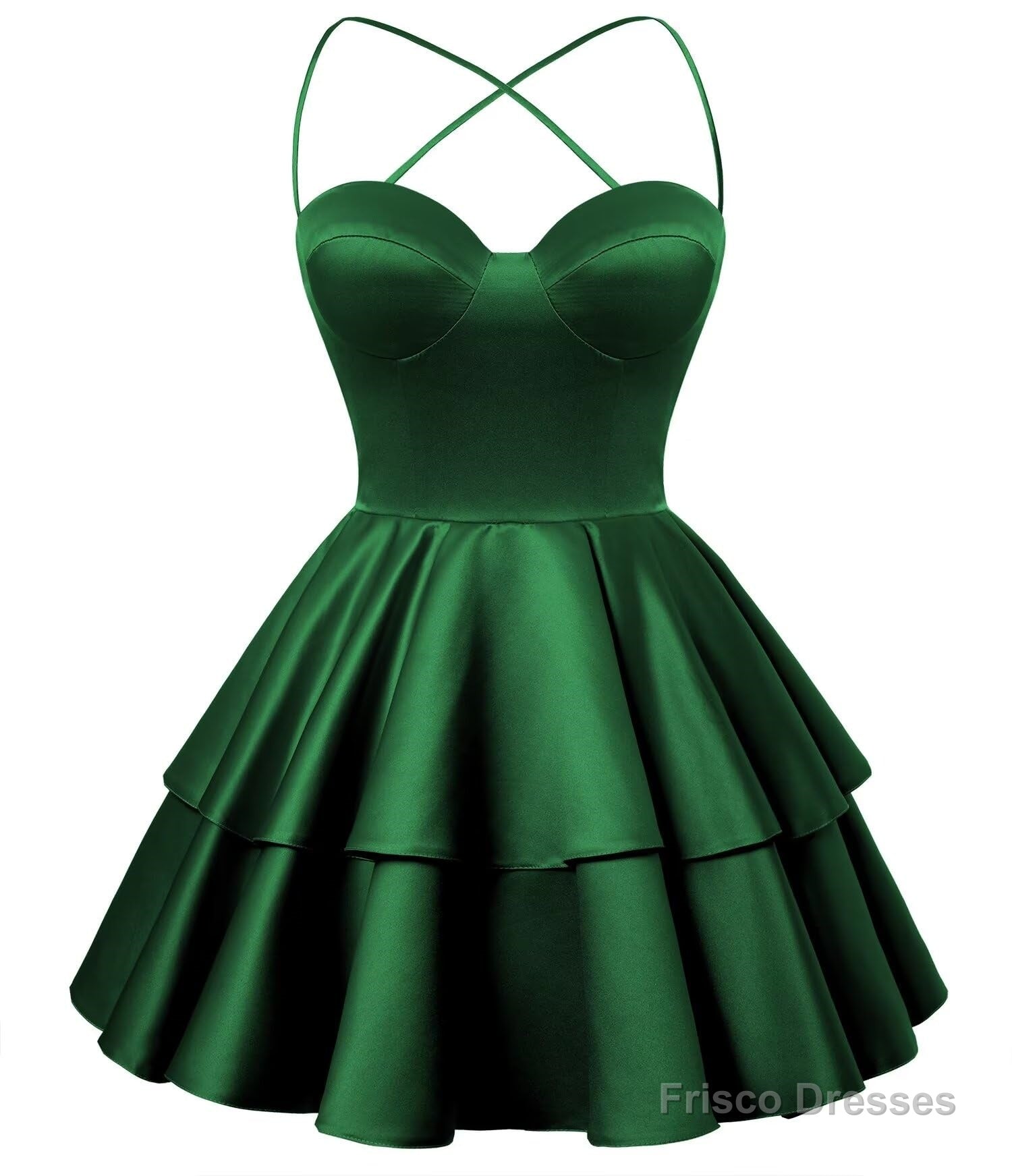 Emerald Green Satin Homecoming Dress Sweetheart Neck Tiered Short Graduation Dresses Secondary image